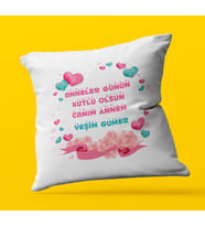 Kişiye Özel Anneler Günün Kutlu Olsun 14 Tema   Saten Kare Yastık (Beyaz)