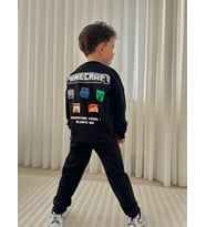 Cg Kids Minecraft Siyah Sırt Baskılı Detay Erkek Çocuk 2 iplik Alt Üst Takım Süper Kalite