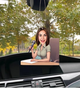 Kişiye Özel Karikatürlü Ahşap Araba Dikiz Ayna Spiker Kadın-40
