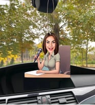 Kişiye Özel Karikatürlü Ahşap Araba Dikiz Ayna Spiker Kadın-40