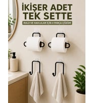 Rulo Kağıt Tutucu ve Havlu Bez Askılığı Seti 2’şer Adet Toplam 4 Parça
