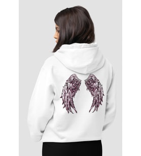 Minimalist Melek Kanadı Tasarım Hoodie, Pamuklu Kumaş, Şık ve Rahat Kapüşonlu Sweatshirt (Beyaz)