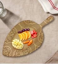 BK Gift Retro Motif Tasarımlı Yaprak Şeklinde Doğal Ahşap Servis ve Sunum Tabağı Model 16