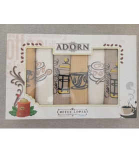 ADORN Coffee Lovers 6'lı mutfak havlusu seti 35x50 cm (Beyaz - Kahverengi)