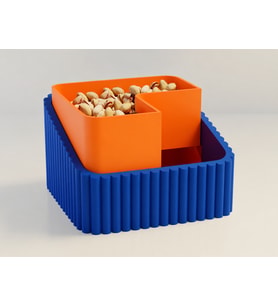 3D Baskı Fıstık Kasesi - Çift Hazneli Kabuk Ayırıcı Sunum Kasesi - Mavi Turuncu