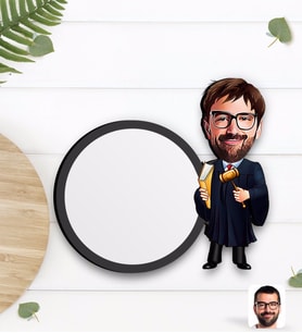 BK Gift Kişiye Özel Erkek Hakim Karikatürlü Ahşap Bardak Altlığı-1