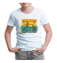A Bicycle on the Vintage Colorful Background Beyaz Çocuk Tshirt