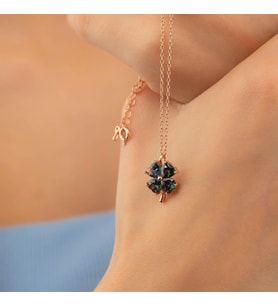 Mistik Topaz Taşlı Mini Yonca Figürlü Rose Gold Kaplama Gümüş Kolye