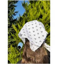 Çapa Desen Fular %100 Pamuklu Unisex Beyaz (Çok Renkli)