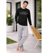 Erkek Siyah Üst Gri Alt Pamuklu Pijama Takımı – Günlük Rahatlık & Konfor-6150-26