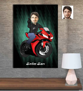 Kişiye Özel Karikatür Baskılı Ahşap Motorcu Erkek-5 30x40