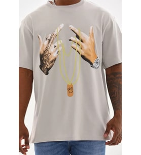 Unisex Baskılı Oversize T-Shirt - Gri