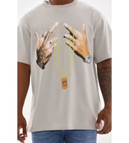 Unisex Baskılı Oversize T-Shirt - Gri