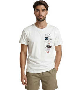 Soyut Tipografik ve Kolaj Efektli Modern Grunge Tasarım Premium Erkek Tişört (Beyaz)