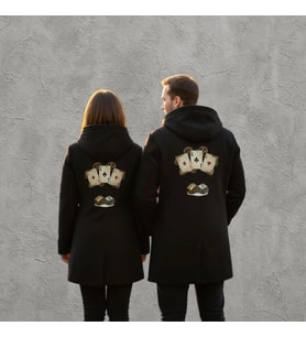 CZMD Till the Last Dice – İskambil & Zar Baskılı Siyah Panço  Sevgililer İçin Unisex Özel Tasarım