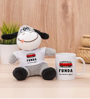 Kişiye Özel Vosvos Minibüs Tasarımlı Peluş Eşek ve Beyaz Kupa