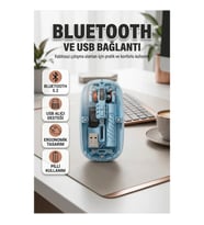Bluetooth 5.2 Mavi Kablosuz Mouse USB Alıcılı Ayarlanabilir DPI Ergonomik Tasarım