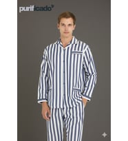 OLd School Erkek Çizgi Desenli Lüx Konforlu Pijama Takımı (Mavi)