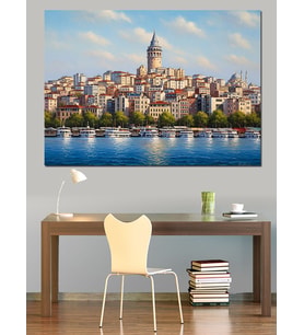Galata Kulesi Ve İstanbul Silüeti Dekoratif Kanvas - Mdf Ahşap Tablo