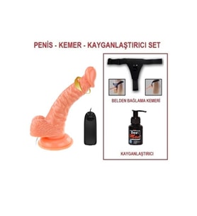 19 cm Belden Bağlamalı Gerçekçi Titreşimli Dildo Vibratör Penis Set