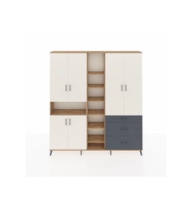 Arges Dolap 13 Raflı 3 Çekmeceli 6 Kapaklı 220x30x243 Çam-Aytaşı/Antrasit