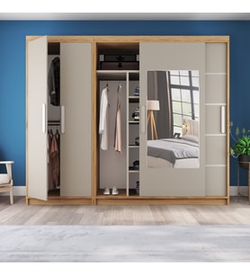 Sürgülü Gardırop Kısmı Kapaklı Sürgülü Gardırop 270CM /210 cm (Kül Gri+Ud)