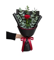 Siyah Bukette 1 Adet Kırmızı Gül