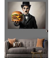 Hamburger Tutan Charlie Chaplin Dekoratif Kanvas - Mdf Ahşap Tablo