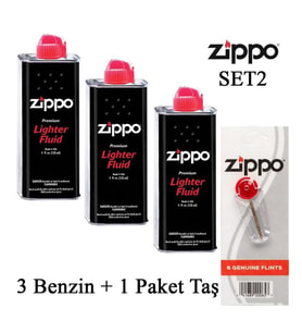 Zippo 3 Benzin+1 Paket Taş Set (Kırmızı)