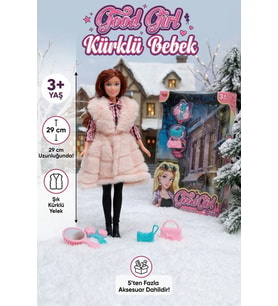 Kürklü Moda Bebeği 29 cm - Şık Kürklü ve Aksesuarlı Oyuncak Bebek Seti