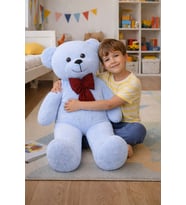 100 cm Papyonlu Büyük Peluş Ayıcık - Yumuşak Dokulu Oyuncak Hediyesi (Mavi)