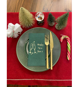 Gold Yaldızlı Yeşil Yılbaşı Kadeh Happy New Year Peçete 16 lı