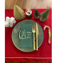 Gold Yaldızlı Yeşil Yılbaşı Kadeh Happy New Year Peçete 16 lı