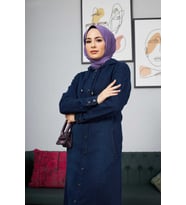 6509-DENİM KAPŞONLU FERACE Lacivert