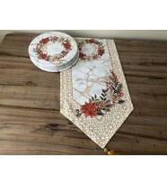 YILBAŞI ÇİÇEĞİ  KOZALAK DESENLİ RUNNER & SUPLA (Kırmızı)