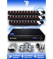 PICAM 32 Kameralı Panda 32 Dış Kamera Set HDD'siz Full HD Gece Görüşlü Güvenlik Kamerası Sistemi