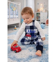 Ekoseli Araba Desenli Erkek Bebek Salopet 2'li Takım 2204