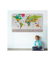 Türkçe Ülke Bayrak Lı Eğitici Başkent Detaylı Atlası Dünya Haritası Duvar Sticker-3860-60x105