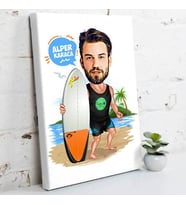 Sörf Yapan Erkek Karikatürlü Kanvas Tablo