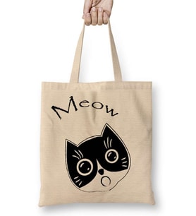 Cat Meow Kedi Bez Çanta Uzun Saplı