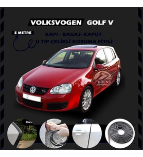 Volksvogen Golf 5 Oto Araç Kapı Koruma Fitili 5metre Parlak Siyah Renk