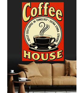 Coffee House Retro Poster Dekoratif Kanvas - Mdf Ahşap Tablo
