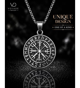 Paslanmaz Çelik Rün Harf Detaylı Kolye Çift Taraflı Vegvisir Viking Pusula Kolye