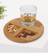 BK Gift Kişiye Özel İsimli Viski Bardağı ve Doğal Masif Ahşap Yuvarlak Sunum Tabağı Çerezlik Hediye Seti-21