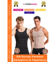 #ErkekKorse Dik Duruş Vücut Bel Göğüs Toparlayıcı Göbek Sıkılaştırıcı Erkek Korse Atlet 2'li Set (Siyah-Bej)