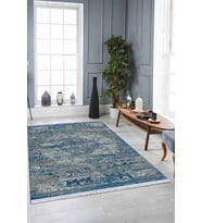 Mavi Vintage Dokuma Pamuk Tabanlı Kaymaz Kilim KLM270