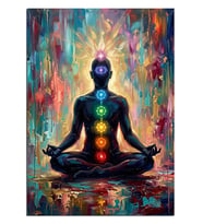 Çakralı Meditasyon Yapan Silüet Dekoratif Kanvas - Mdf Ahşap Tablo