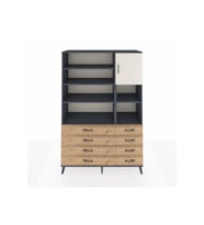 Hyperion Dolap 8 Raflı 8 Çekmeceli Tek Kapaklı  132x44x195 Antrasit-Aytaşı/Çam