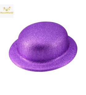 Mey İthalat® Mor Simli Melon Şapka İnce Plastik Glitter Yetişkin Parti Şapkası