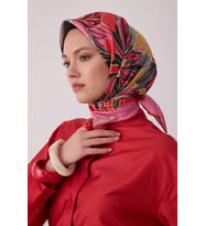 Belli Çiçek Desenli Twill İpek Eşarp 4413D